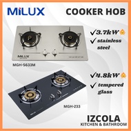 IZCOLA MILUX STAINLESS STEEL BUILT-IN GAS COOKER HOB MGH-S633M/TEMPERED GLASS 2 BURNER (4.8KW) GAS C
