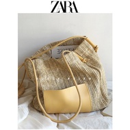 Zara∮ Bag กระเป๋าถือกระเป๋าฟาง2022ใหม่หนึ่งไหล่ความจุสูงแบบพกพาพร็อพกระเป๋าทอกระเป๋าถุงสิริในช่วงฤดู