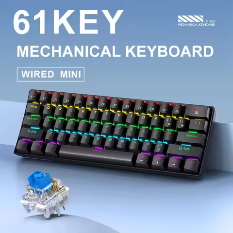2026 New 60% Portable Wired Mini Mechanical Keyboard K61 Mini Keyboard Wired 61 Keys Phantom RGB,Bla