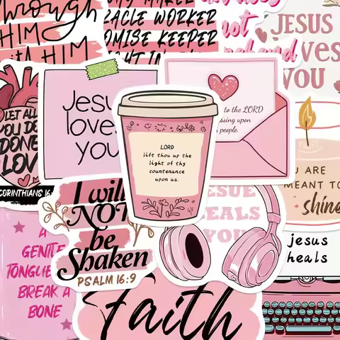 50pcs Pink Bible Jesus Stickers Classic Quotes Decal DIY Handbook Guitar Laptop Suitcase Bottle Surf