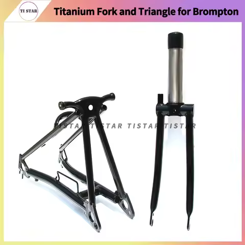 Titanium Fork and Triangle for Brompton Folding Bike, Lightweight Ti Bicycle Frame, Glossy Black, GR