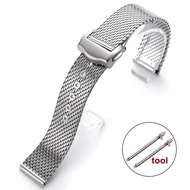 For Omega Seamaster 007 20mm Silver Mesh Quick Release Bracelet Flat Interface Stainless Steel Watch