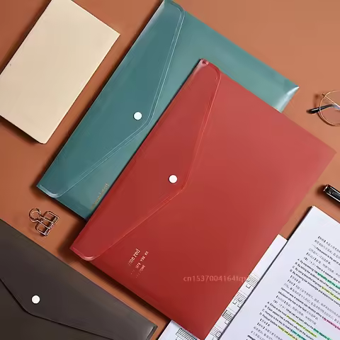Creative Retro Color A4 Folder PP Folder Lock Button Design Envelope Document Office File Organizer 