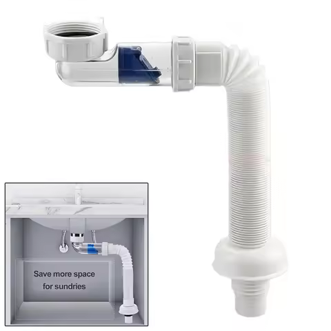 ABS Waste Pipe Flexible Siphon Drain Hose G1-1/2 Inch Sink Waste Water Pipe Extendible 28-88cm Home 