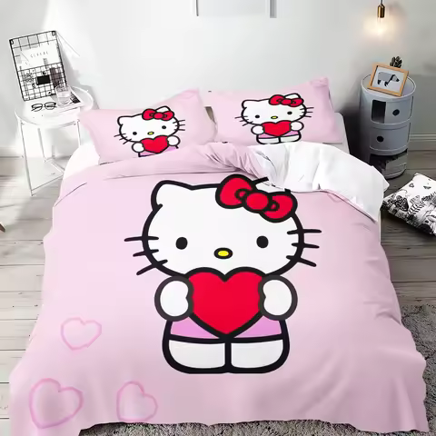 Hello Kitty Duvet Cover Set Bedding Comforter Sets King Size 3D Children'S Bedding Set