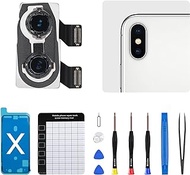 for iPhone X Back Camera Replacement for iPhone 10 12MP Main Rear Lens Parts iPhoneX 5.8" with Wide Telephoto Lens OIS HDR Photos 4K Video Flex Cable Fix Repair Assemble Tool Kit for A1865 A1901 A1902