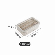 1100mL Portable Plastic Divided Lunch Box with Chopsticks and Spoons Heatable Salad Fruit and Snack