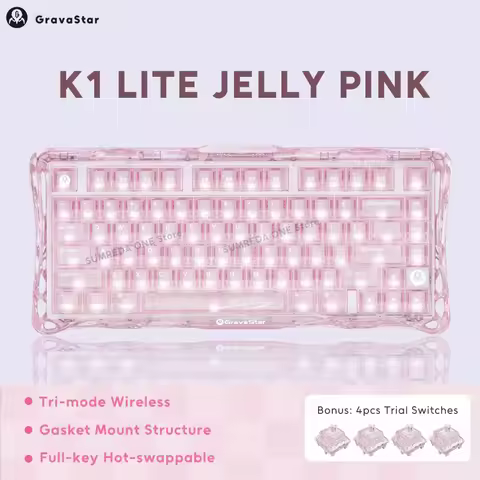 K1 LITE JELLY PINK Mechanical Keyboard Grava Star Mercury K1 Wireless Gaming 75% Bluetooth Wired RGB