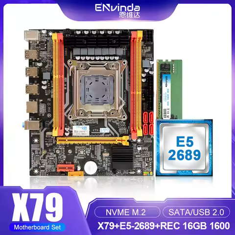 ENVINDA X79 VG2 Motherboard Set Kit Intel LGA2011 Xeon E5-2689 CPU DDR3 1x16GB 1600MHz ECC RAM NVMe 