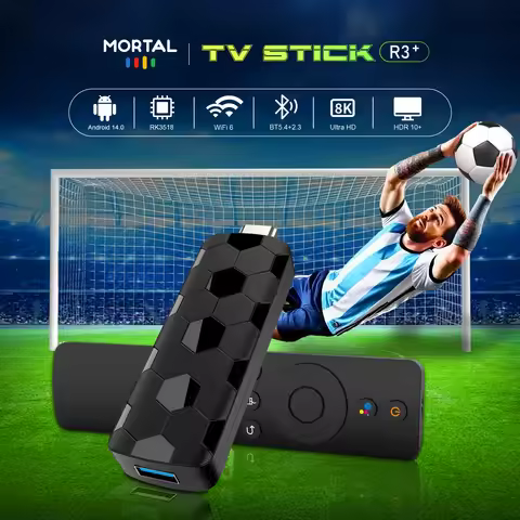 R3+ Smart TV Stick RK3518 Android 14 BT5.4 8K Home Media Player 2.4G 5G Wifi6 Voice Remote Assistant