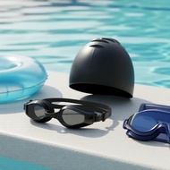 Adult 2-Piece Swim Set, Black Regular Goggles & One-Size Swim Cap