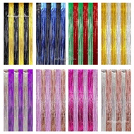 2X1M Metallic Silver Gold Streamers Foil Fringe Curtain Photo Backdrop Foil Fringe Tinsel Curtains W