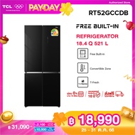 TCL ตู้เย็น Free Builtin สี่ประตู สีดำ ขนาด 18.4Q 521 ลิตรรุ่น RT52GCCDB ดีไซน์หรูหรา ระบายความร้อนด