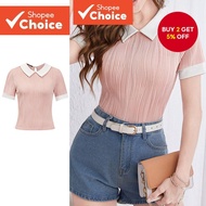 B86-APR24-C-1-Knit Textured Contrast T-shirt-TSB86ED011  B86-APR24-C-1-Kemeja-T Rajut Tekstur Warna 