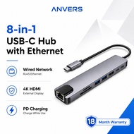 Anvers 8-in-1 USB-C Hub with HDMI 4K, USB 3.0, SD/TF and Ethernet USB Hub USB C Hub