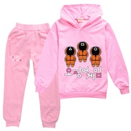 Squid Game Girls Boys Hoodie Pants Set Spring and Autumn Long Sleeve Cartoon Simple Pattern Sweater 8757 Kids Clothing Leisure Jogger Suit