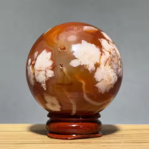 Red Cherry Blossom Agate Ball Natural Mineral Gem Aura Spiritual Meditation Massage Energy Divinatio