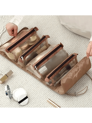 女士旅行化妝收納袋套裝（4件裝），拉鍊網格可拆卸化妝包，可摺疊尼龍繩收納袋