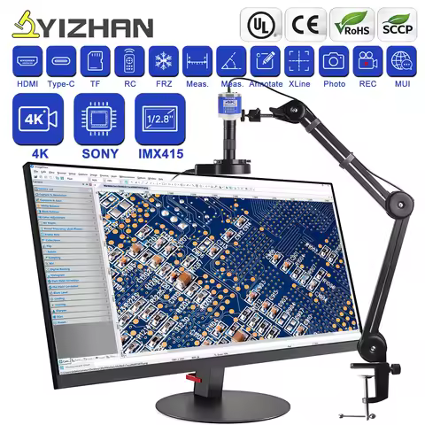 YIZHAN 4K Electronic Digital Microscope For Soldering IMX415 Sensor HDMI USB VGA Anti-vibration Moun