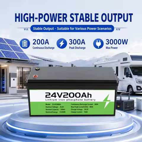 24V 200Ah Lithium Iron Phosphate Battery Pack Replaces Lead Acid Battery for 24V 100Ah Lead to Lithi