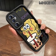 Casing Hp OPPO Reno 6 Case ponsel pola SpongeBob Kartun lengkap Anti Drop warna hitam dan putih peli