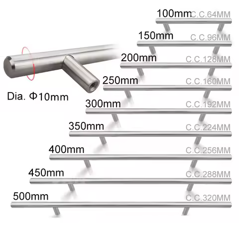 Diameter 10mmStainless Steel Kitchen Door Cabinet T Bar Handle Pull Knob 2" ~ 24''