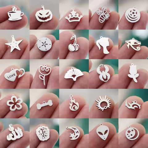 3Pcs Mini Flower/Geek Eye/Flame/Sun/Heart/Star/Alien Charms Fit DIY Bracelets Stainless Steel Pendan