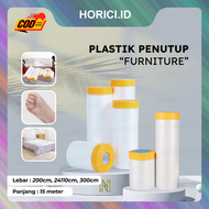 Horici 200cm 240cm 300cm Panjang 15Meter Plastik Penutup Funiture Tutup Pelindung Sofa Kasur Lemari Bungkus Pembungkus Perabotan Baju Funitur Plastic Meteran Anti Debu Film Adhesive Masking Covering