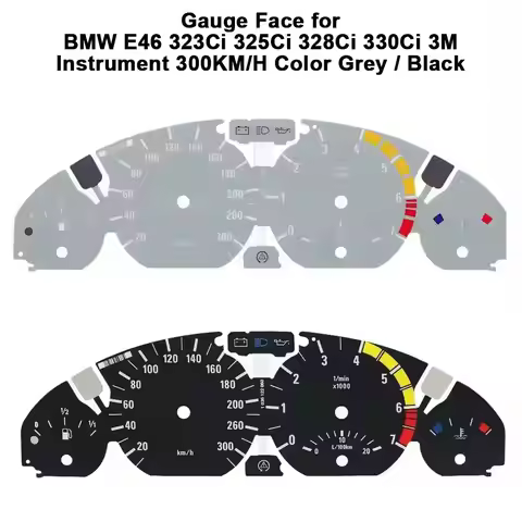 Gauge Face for BMW E46 323Ci 325Ci 328Ci 330Ci 3M Instrument 300KM/H Color Grey / Black