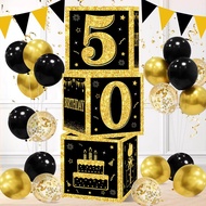 Happy Birthday Box Black Gold 50th 60th 70th Happy Birthday Home Adults Party Decor Gift Supplies
