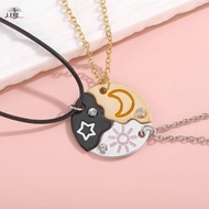 JEREMY1 3pcs Sun Star Moon Necklace, Pizza Shape Creative Best Friend Necklace, Cartoon Alloy Neckla