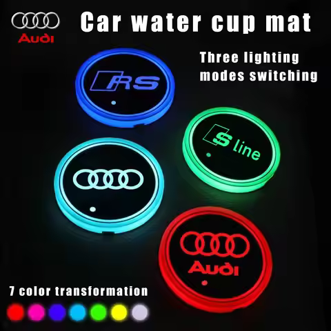 2pcs 7 Color LED Car Cup Holder Bottom Pad Light Luminous Coaster For AUDI S RS A3 A4 B8 8P 8V A6 C7