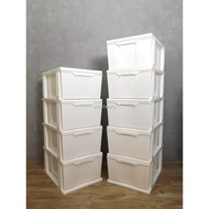 ☁❁◎Almari Baju 4/ 5 Tier Rak Baju Plastic Drawer Baju Laci Cabinet Storage Drawer White Clothes Drawer Plastic Box Drawe