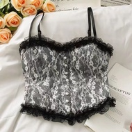 CCY FASHION Tanktop Bra Motif Bunga Retro With Cup Gaya Korea