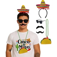 5Pcs Aksesori Pakaian Cinco De Mayo: Ikat Kepala, Cermin Mata, Kalung Misai, Kostum Cinco De Mayo
