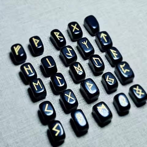 25Pcs Natural Obsidian Crystal Runes Irregular Cuboid Rune Fortune-telling Stone Carving Reiki Heali