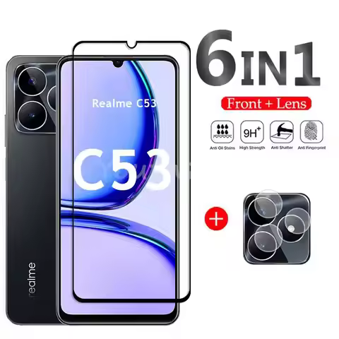 For Realme C53 Glass Screen Protector Film Glass For Realme C53 Tempered Glass Full Glue Lens Camera