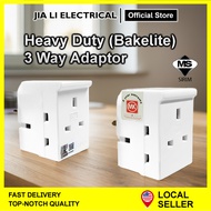 Heavy Duty 3-Way Adaptor (Bakelite) 13A 3-Pin UK Plug | Heat Resistant | Durable Socket