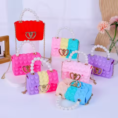 Silicone Love Bubble Jelly Bag, Popper Pressure Relieving Purse, Pop It Handbag With Faux Pearl Hand