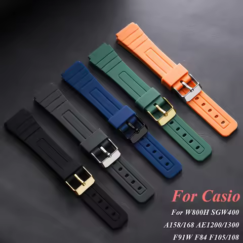 18mm Silicone Watch Strap for Casio W800H W800H A158/168 AE1200/1300 SGW400 F91W F84 F105/108 Soft W