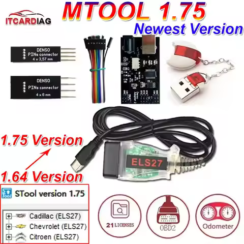 V1.75 MTool Rollback Programmer Mileage KM Adjustment Mtool with Dongle Denso Adapter Denso Pin Wire