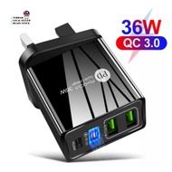 PD 36W + QC3.0 2.4A Four USB Fast Charge Mobile Phone Type C Micro Charger Multi-port / 5A fast data