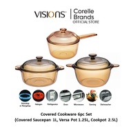 Visions Covered Cookware 6pc Set - 1L Saucepan, 1.25L Versa Pot, 2.5L Cookpot