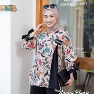 baju batik blouse kombinasi motif bunga blouse kombinasi modern - hitam xl