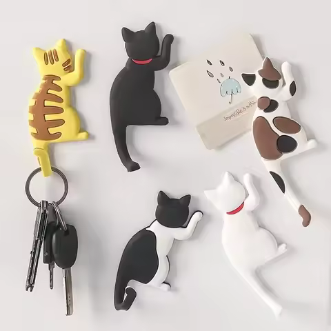 Magnetic Cartoon Cat Refrigerator Sticker Fridge Magnet Hanging Hook Tail Fridge Magnet Hook Door Ho