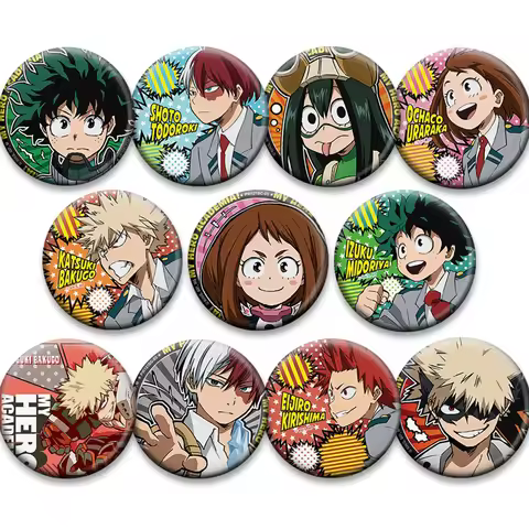 Round Anime Pins Midoriya Izuku Bakugou Katsuki Badge Todoroki Shoto Ochaco Uraraka Cartoon Brooches