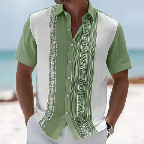 Men's Premium Guayabera Ethnic Style Shirt, Luxury Casual Design For Summer Vacation, High-End Beach