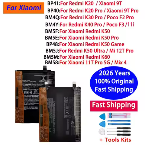 100% Original Battery For Xiaomi Redmi Mi K20 K30 K40 K50 K60 Poco F2 F3 9T 11i 11T Pro 5G Mix 4 12T