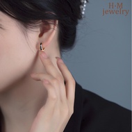 H.M S925 Silver   Black Small Ear Ring Simple and Compact round Ring Earrings