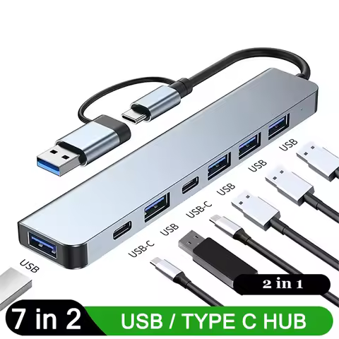USB 3.0 HUB Type C USB-A Hub Splitter 7 Port USB 2.0 With USB-C PD High Speed Data Transfer For PC L